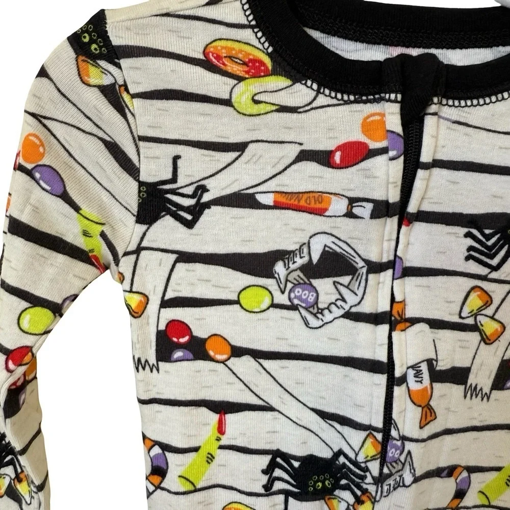 Old Navy Footed Pajamas White Halloween Candy Spiders Stripes Toddler 18-24M